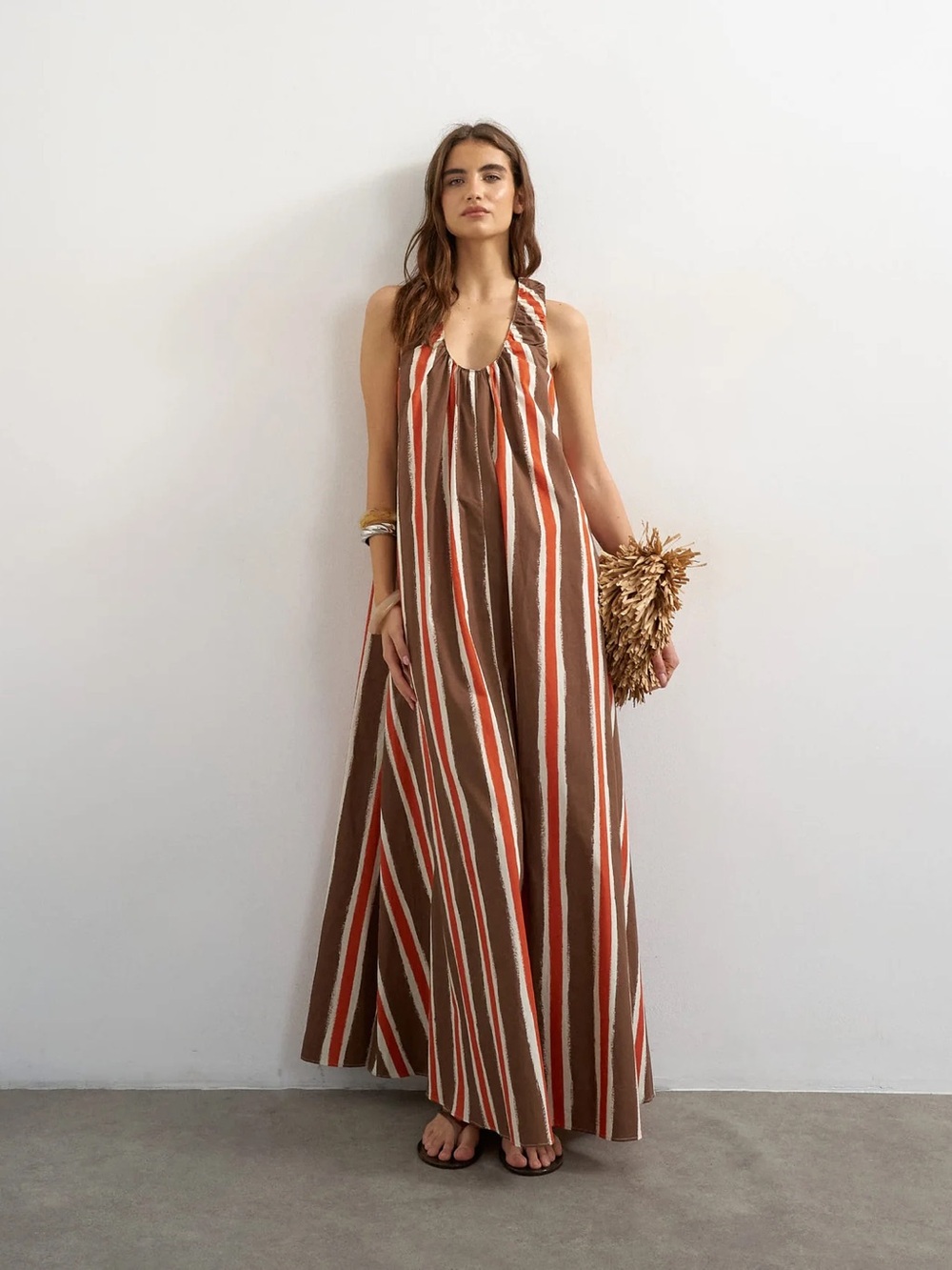 ISO Topshop Brown, Rust and Cream Striped Halter Maxi Dress